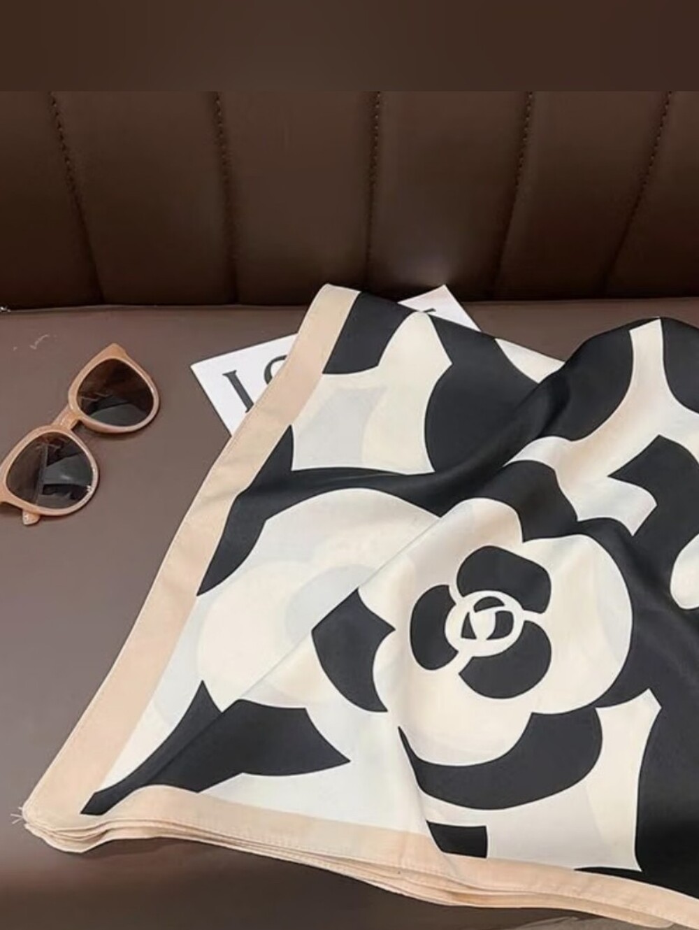 Women's Black and Cream Floral Silk Scarf - Designer Style